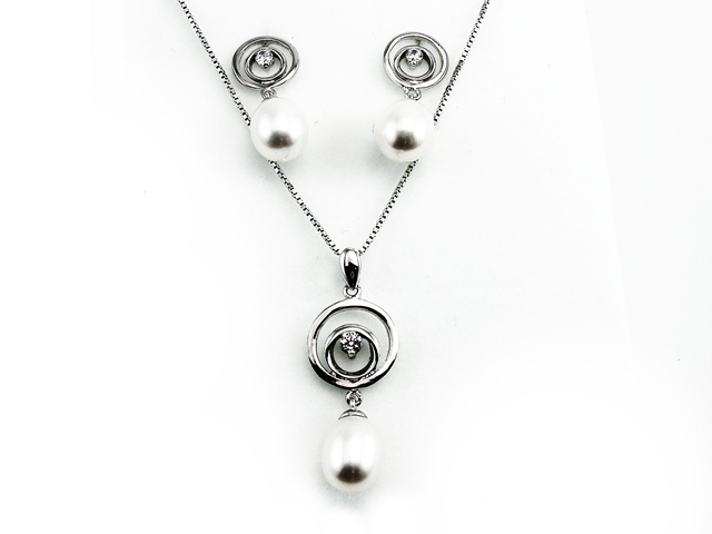 Conjunto Pendientes y Gargantilla de Plata perlas y circonitas