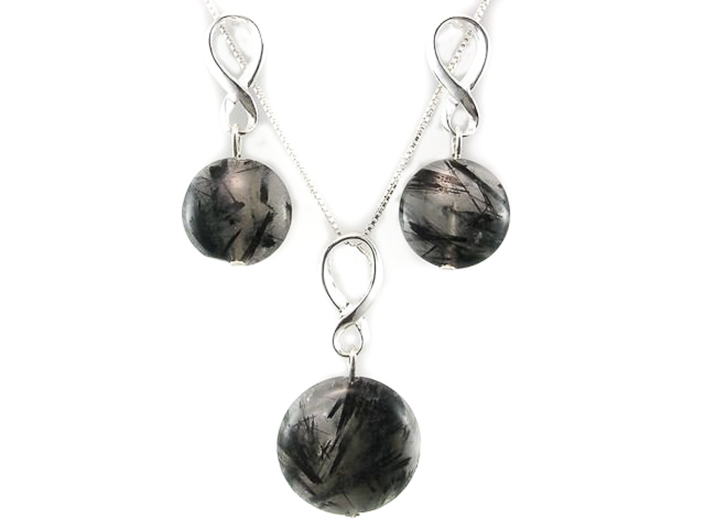 Juego Pendientes con Gargantilla de Plata y Piedra gris