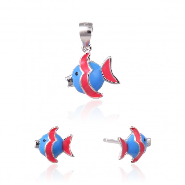 Conjunto Pendientes y Gargantilla infantil pez de Plata de ley