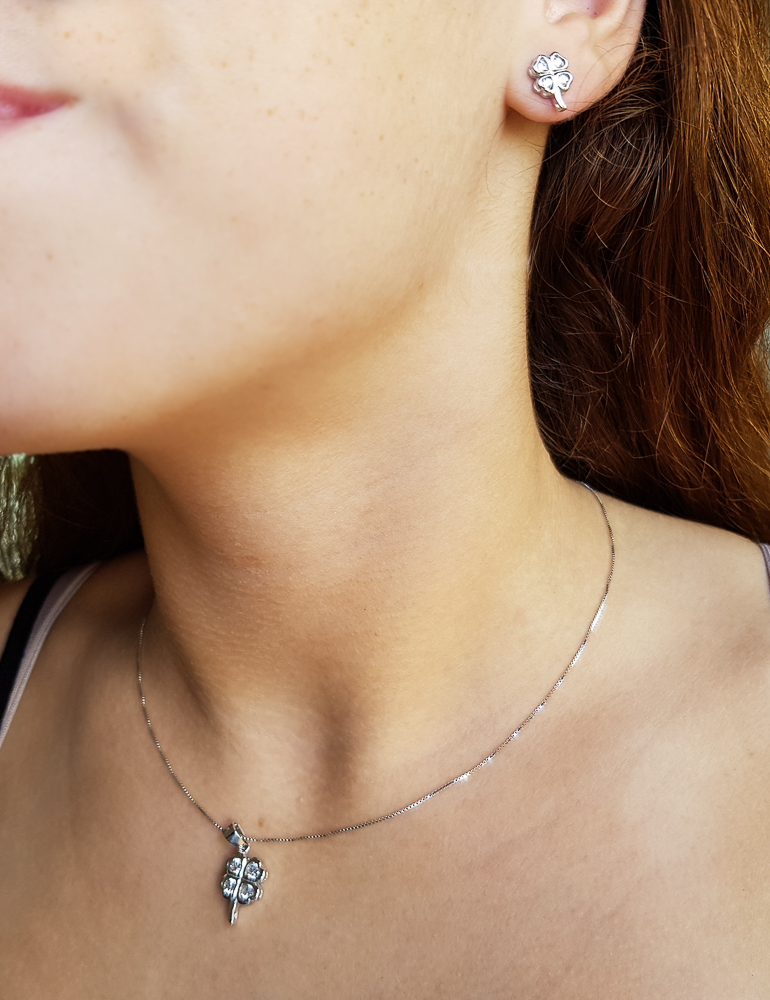 Conjunto Pendientes y Collar trébol de Plata con Circonitas 1