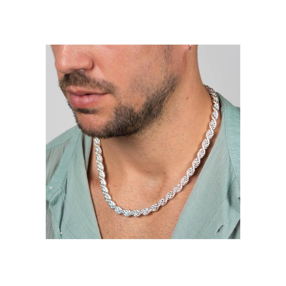 Cadena cordón salomónico hueco Plata unisex 50cm y 8mm grosor 2