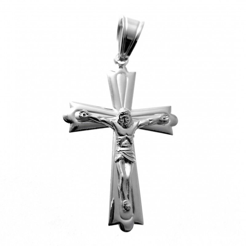 Cruz de Plata de ley grande con Cristo en relieve