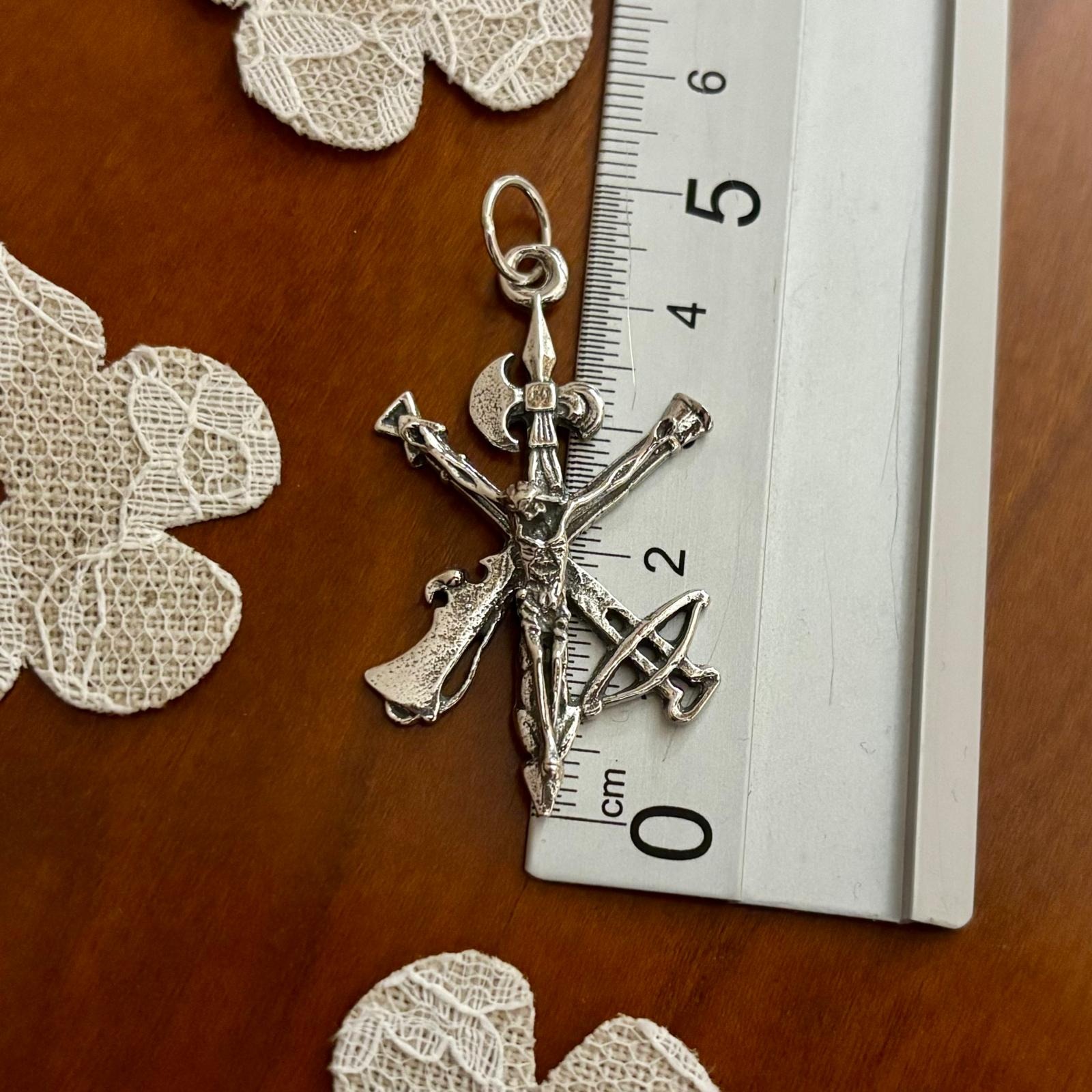 Cruz grande Cristo de la Legión de Plata de ley maciza envejecida 44x25mm_1