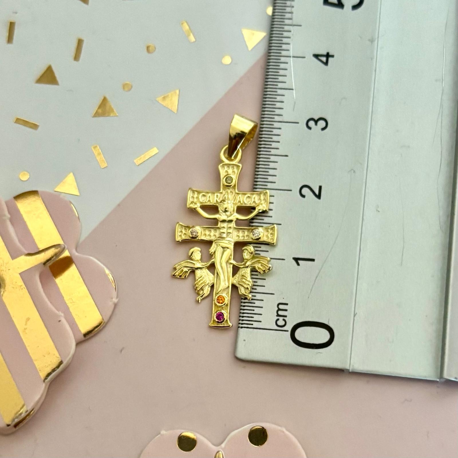 Cruz de Caravaca de Plata de ley chapada en Oro y Circonitas 26mm x 14mm 1