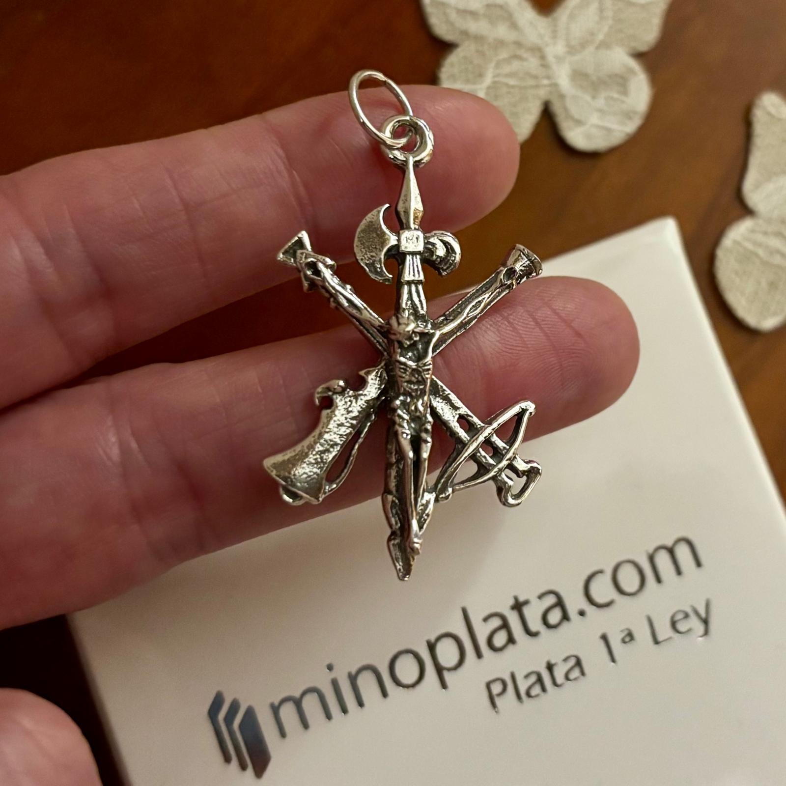 Cruz grande Cristo de la Legión de Plata de ley maciza envejecida 44x25mm 3