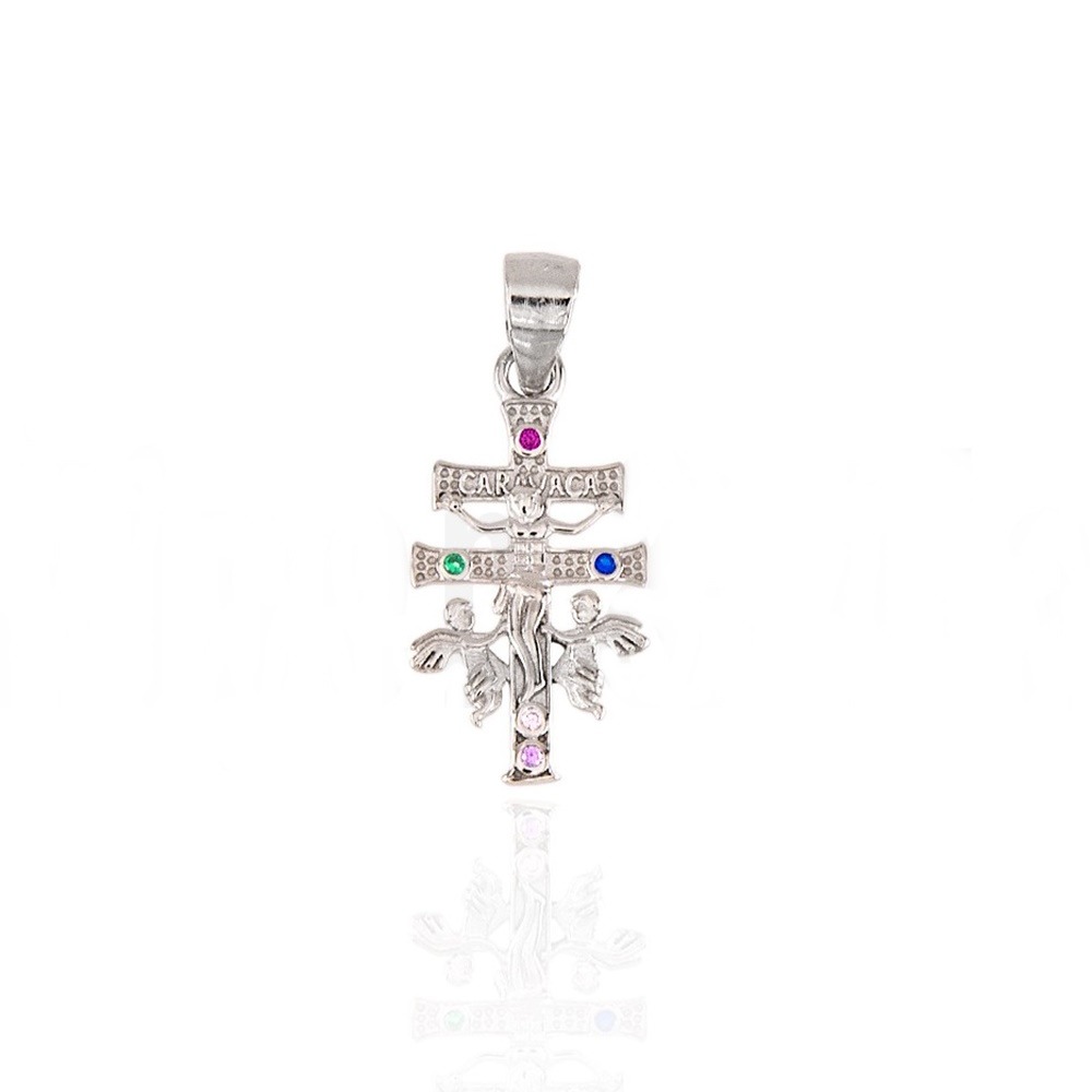 Cruz de Caravaca de Plata de ley rodiada y Circonitas 20x10mm
