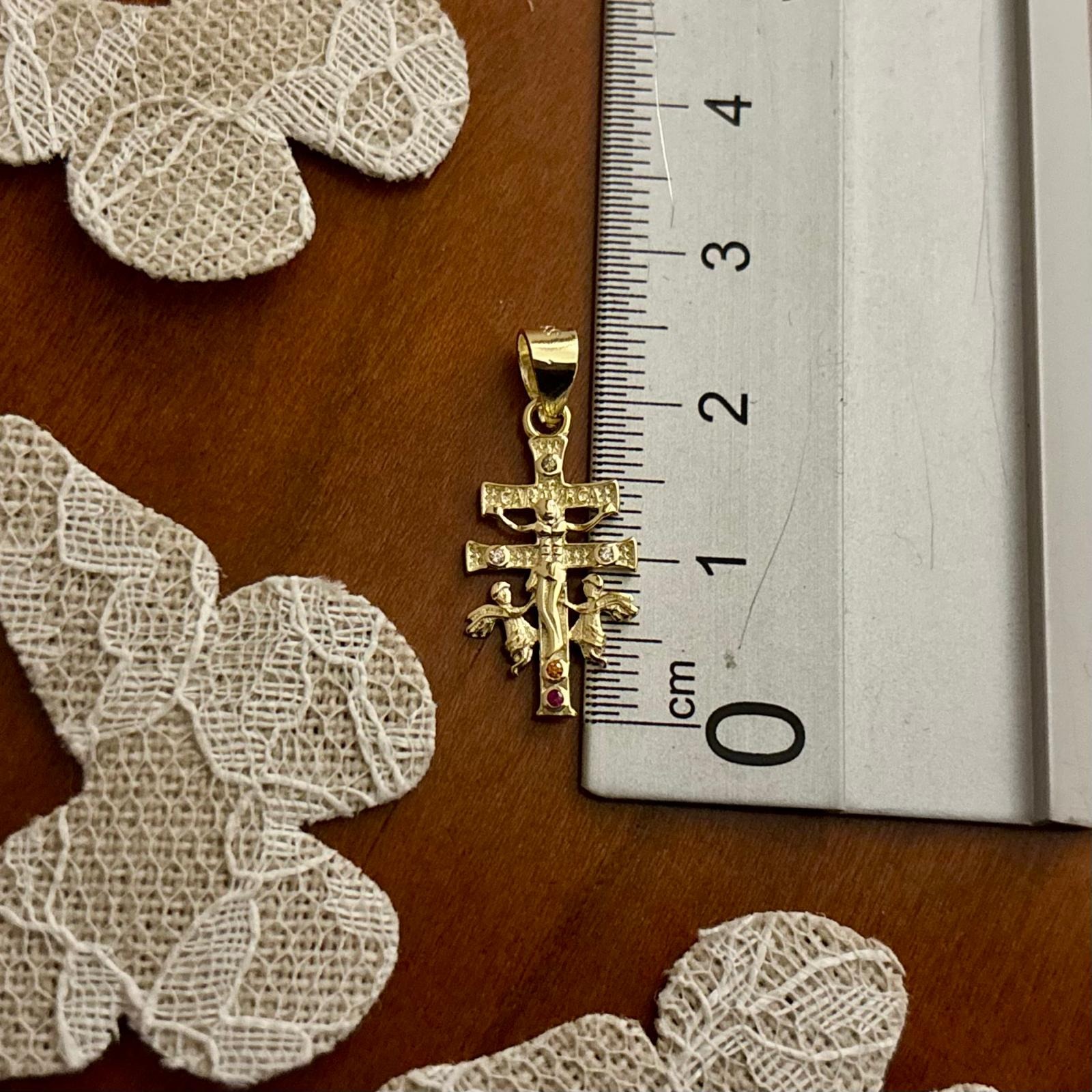 Cruz de Caravaca de Plata de ley chapada dorada con Circonitas 20x10mm 3