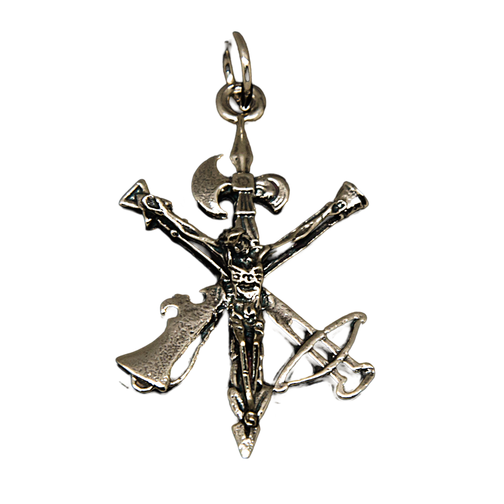 Cruz grande Cristo de la Legión de Plata de ley maciza envejecida 44x25mm