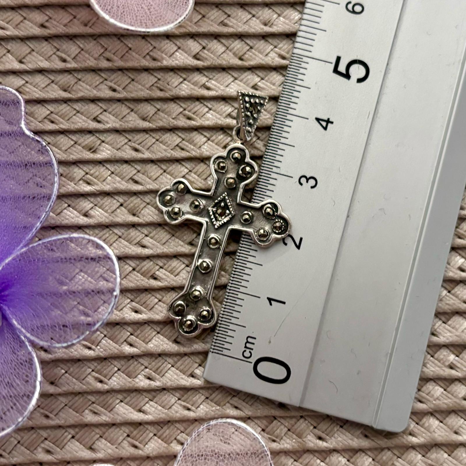 Crucifijo de Plata de ley envejecida con piedras Marcasitas_1
