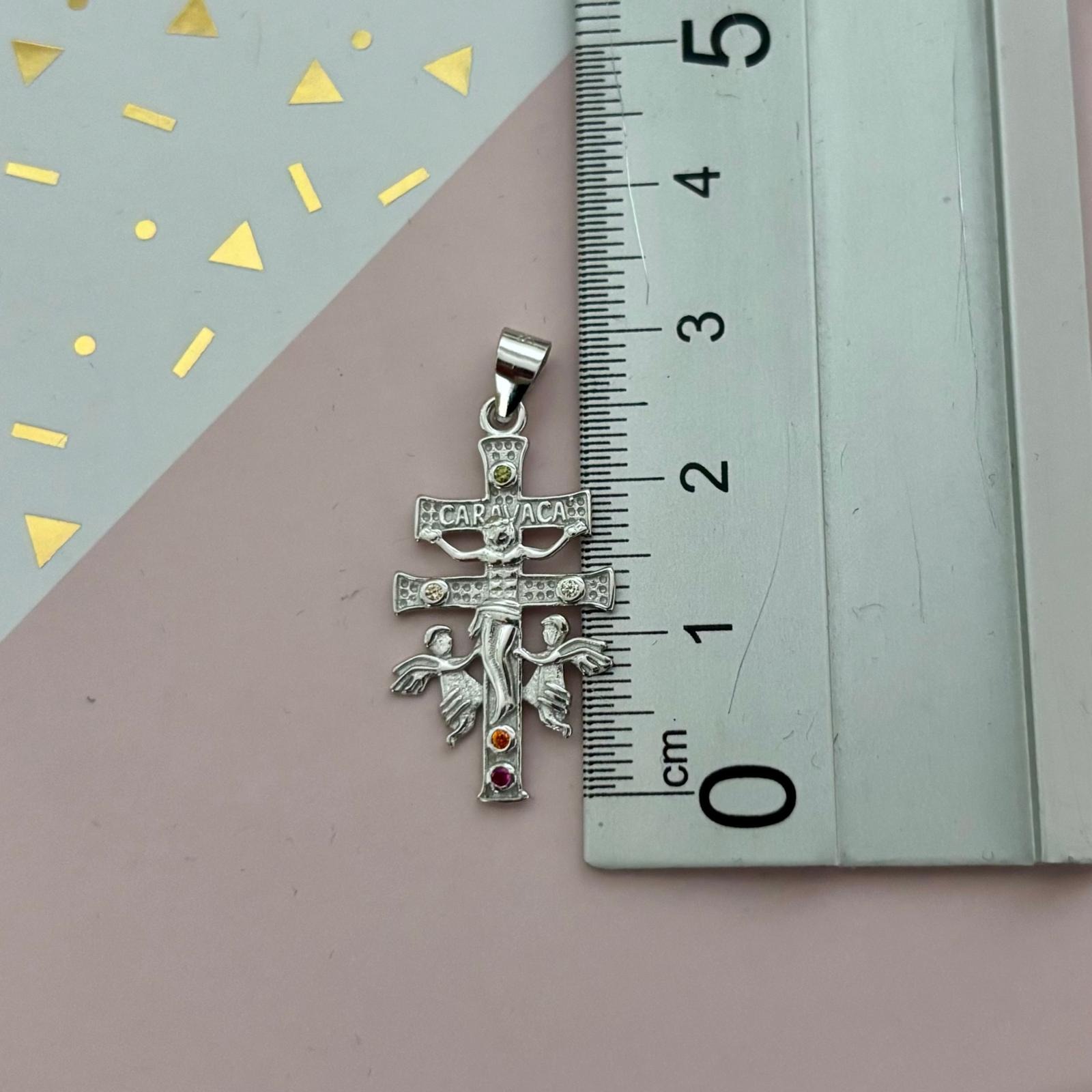 Cruz de Caravaca de Plata de ley rodiada con Circonitas 26mm x 14mm 1