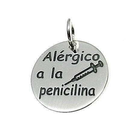 Disco de Plata 18mm grabado Alérgico a la penicilina