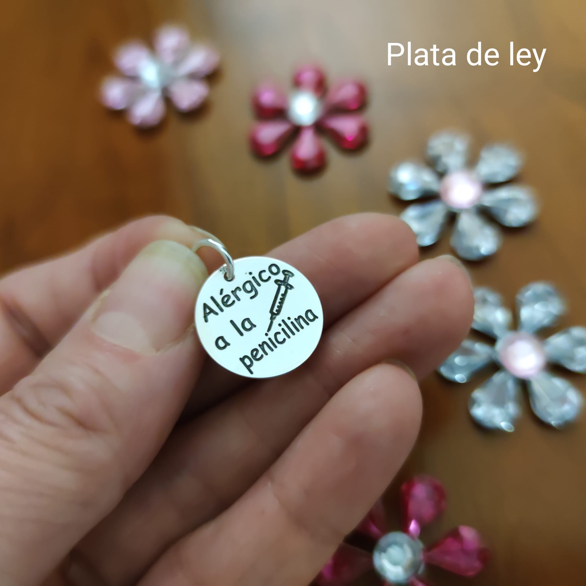 Disco de Plata 18mm grabado Alérgico a la penicilina 2