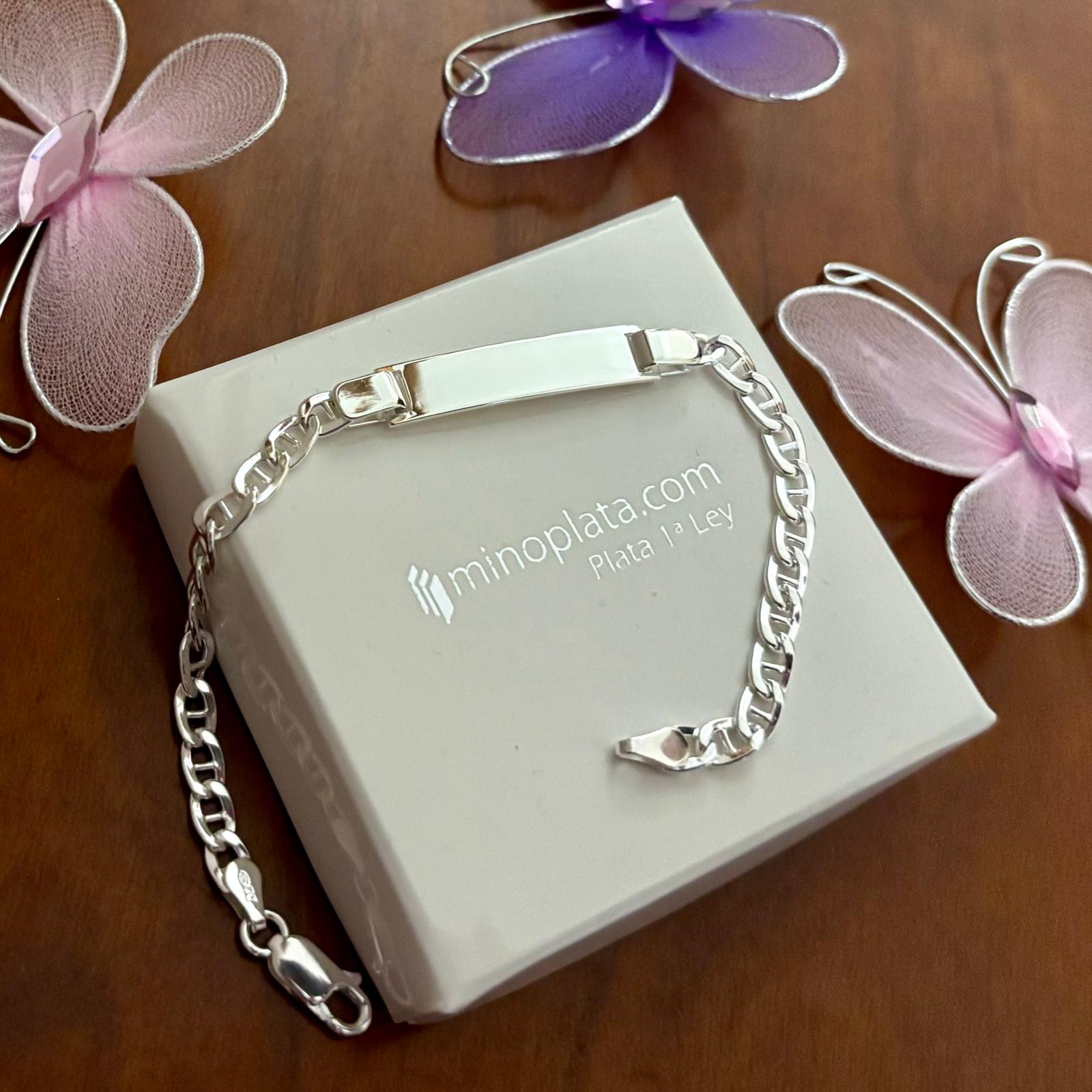 Pulsera esclava hueca eslabón ancla de Plata de ley 925 17cm 2