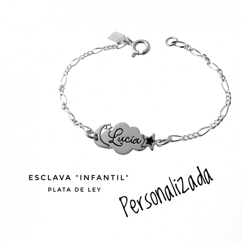 Pulsera esclava infantil nube personalizada de Plata de ley