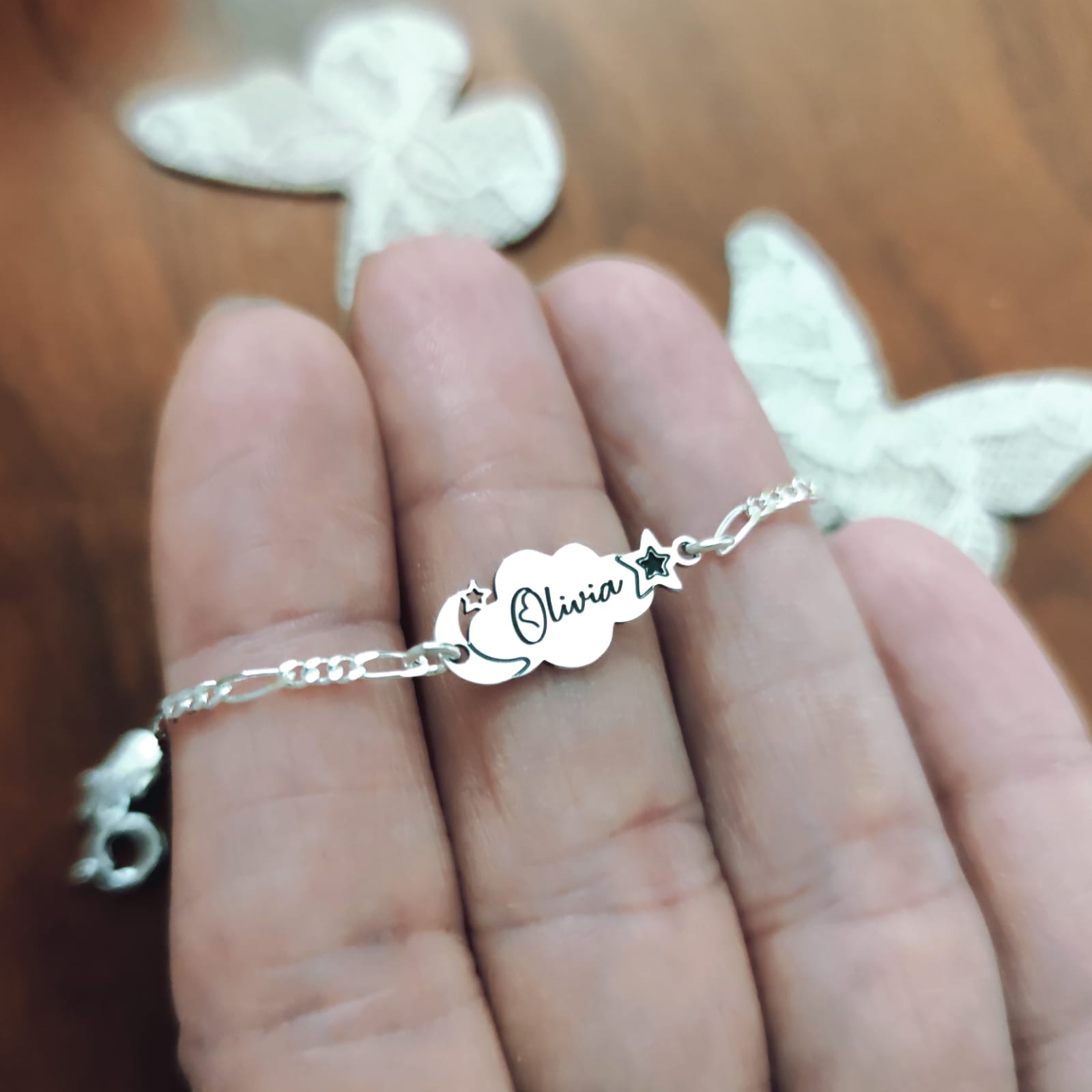 Pulsera esclava infantil nube personalizada de Plata de ley 1