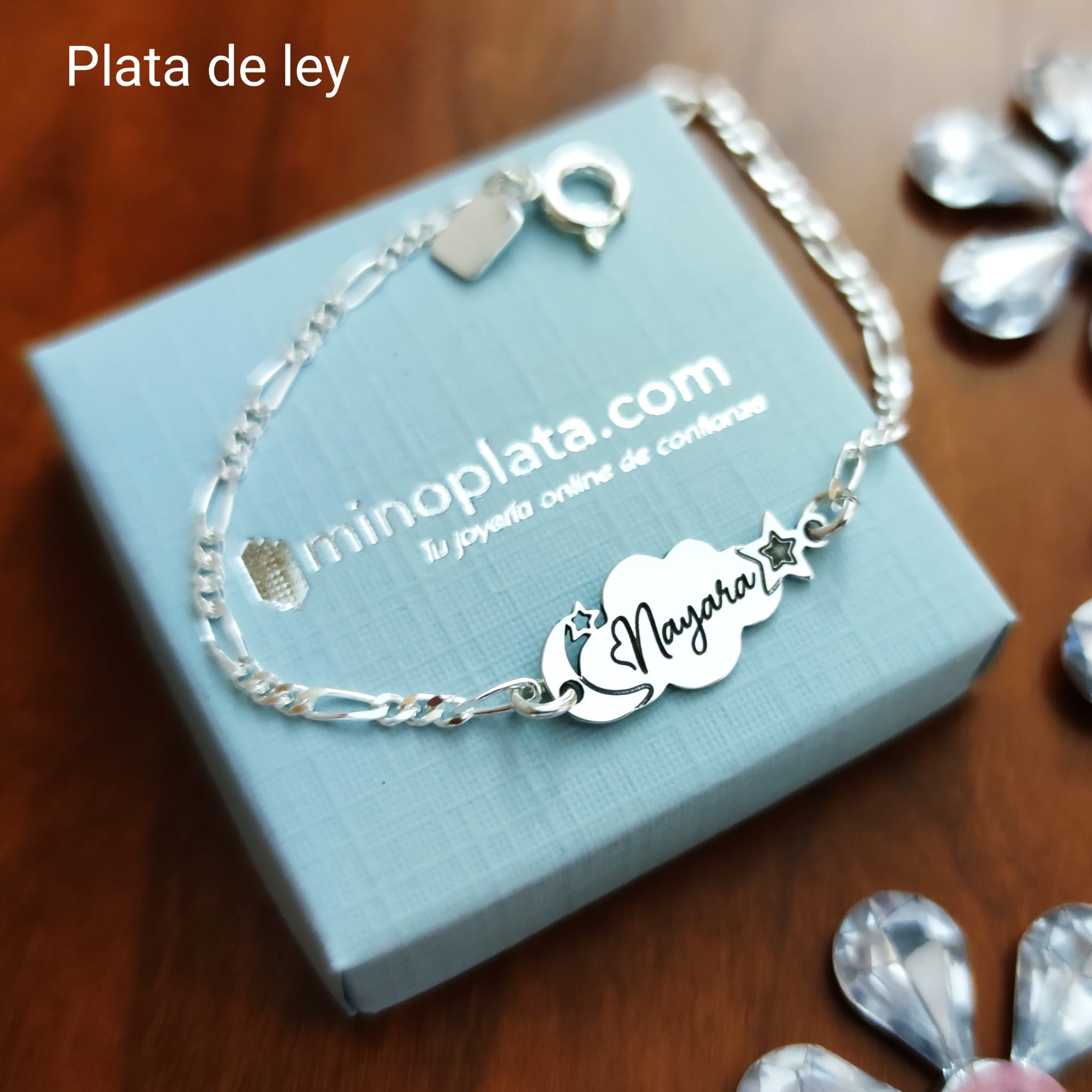 Pulsera esclava infantil nube personalizada de Plata de ley 3