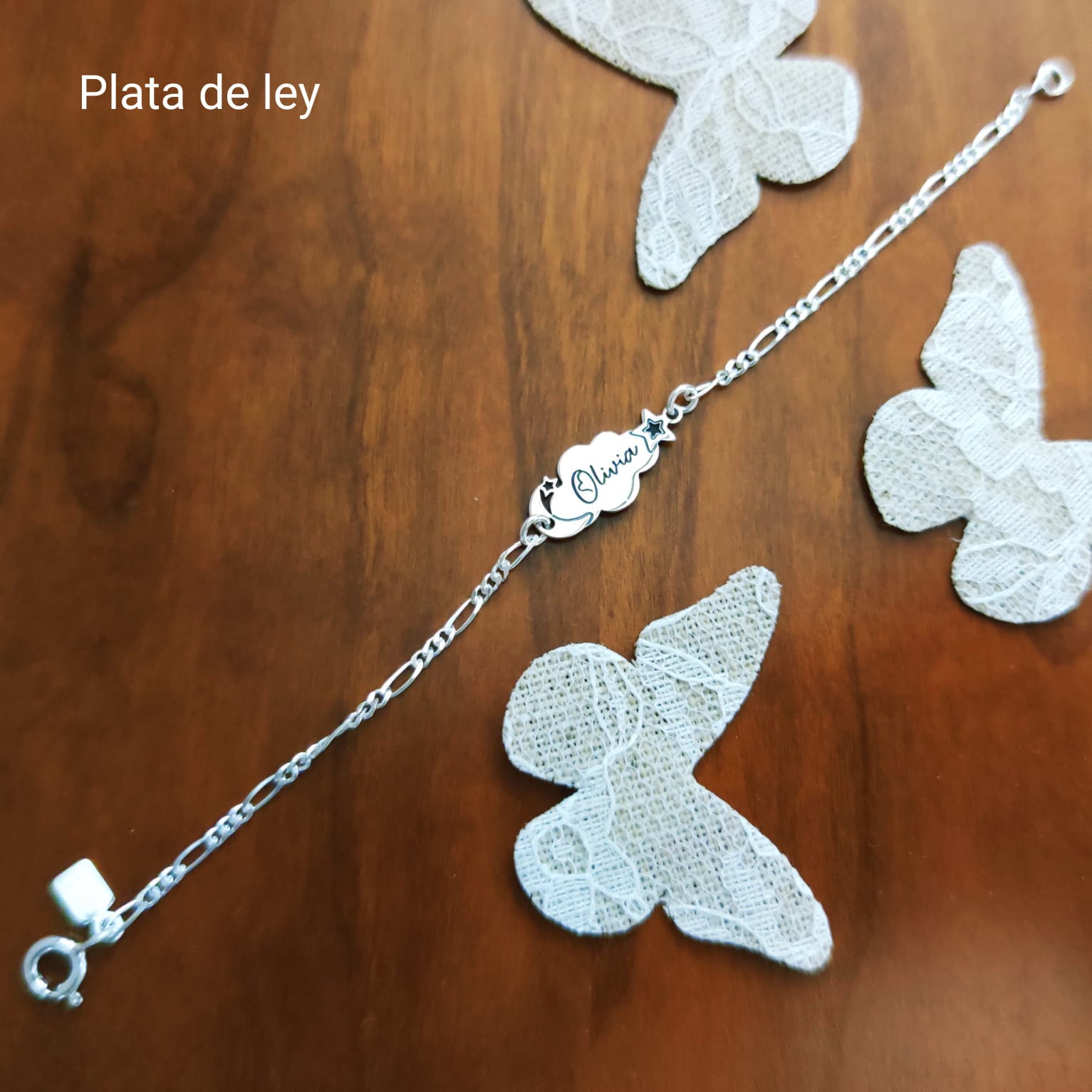 Pulsera esclava infantil nube personalizada de Plata de ley 4