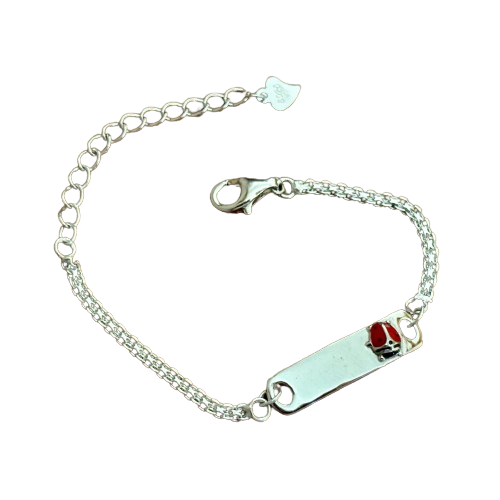 Pulsera esclava niña mariquita de Plata de ley rodiada 3