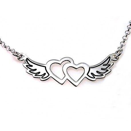 Gargantilla corazones con alas de Plata 1