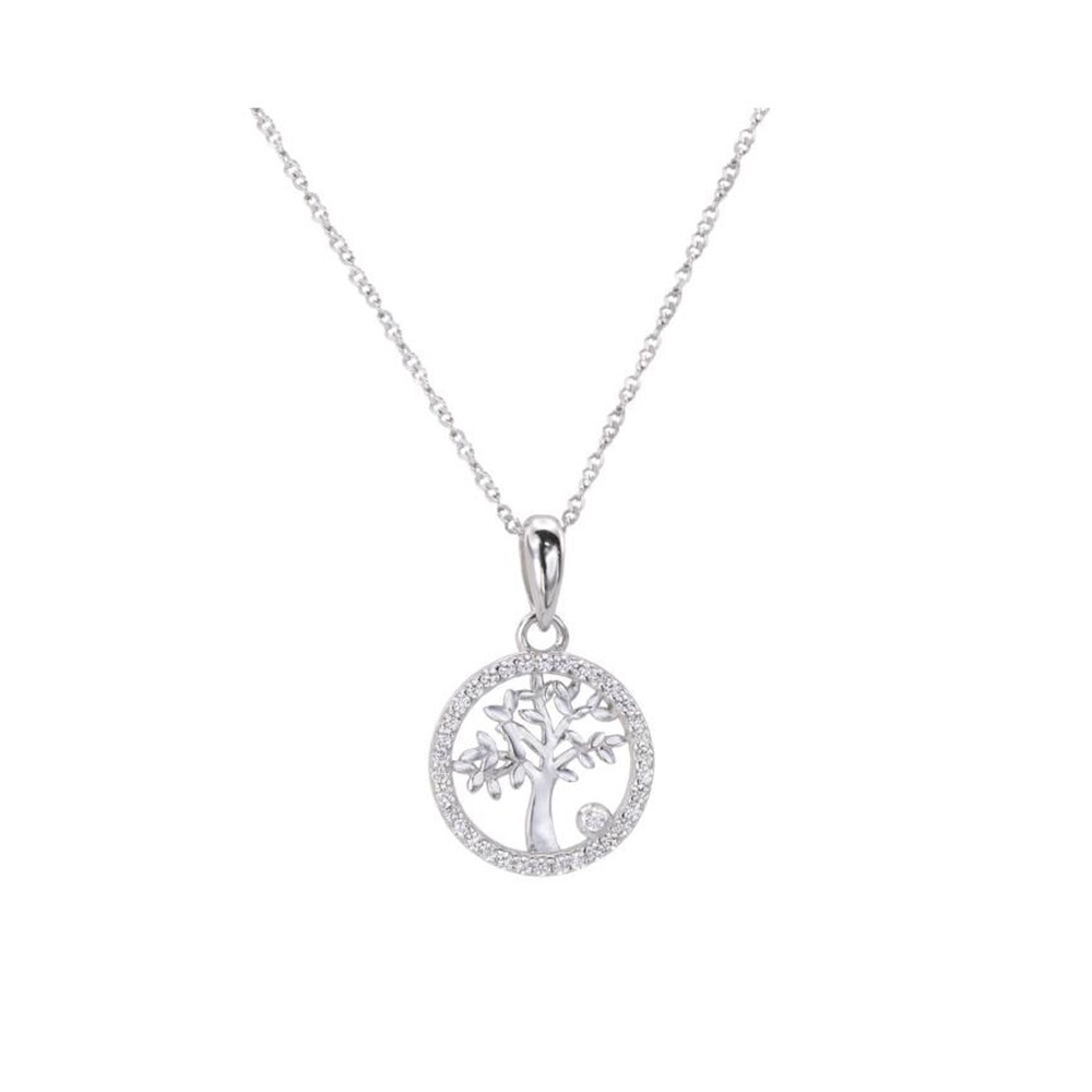 Gargantilla Árbol de la Vida de Plata rodiada y Circonitas