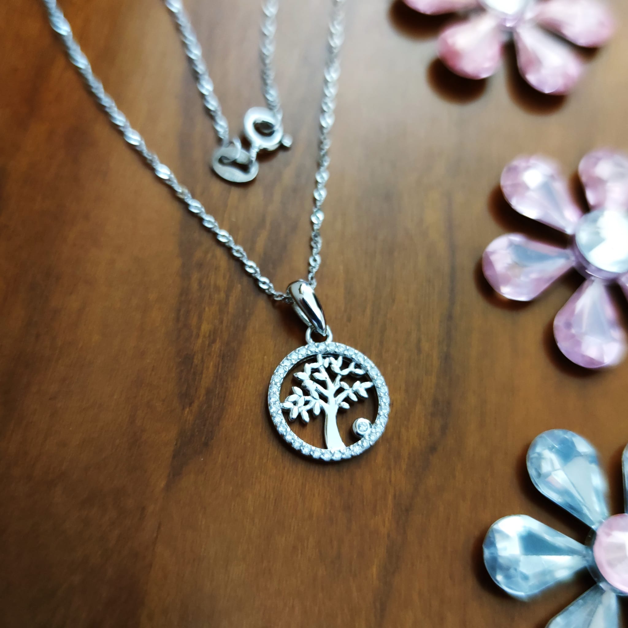 Gargantilla Árbol de la Vida de Plata rodiada y Circonitas 3