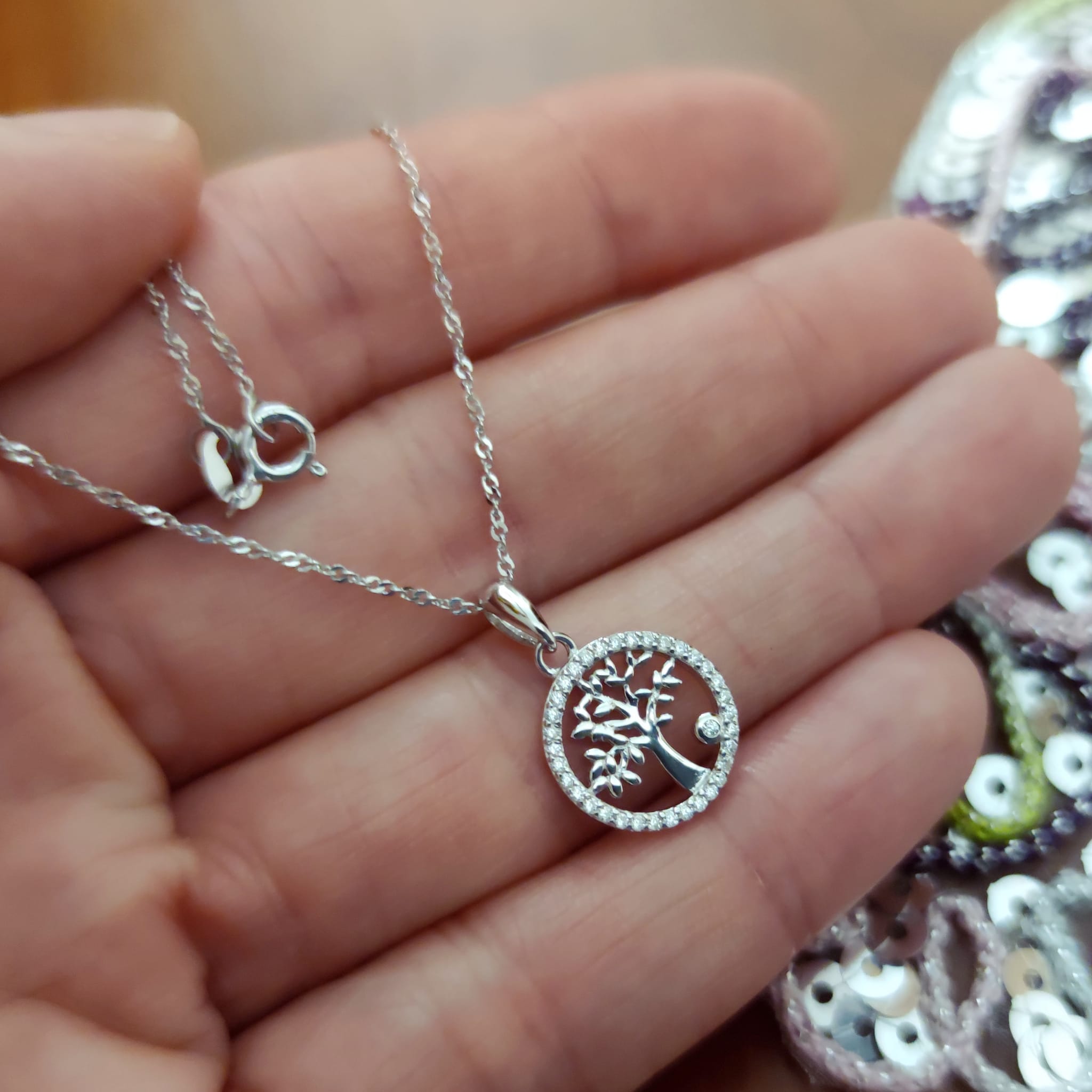Gargantilla Árbol de la Vida de Plata rodiada y Circonitas 4