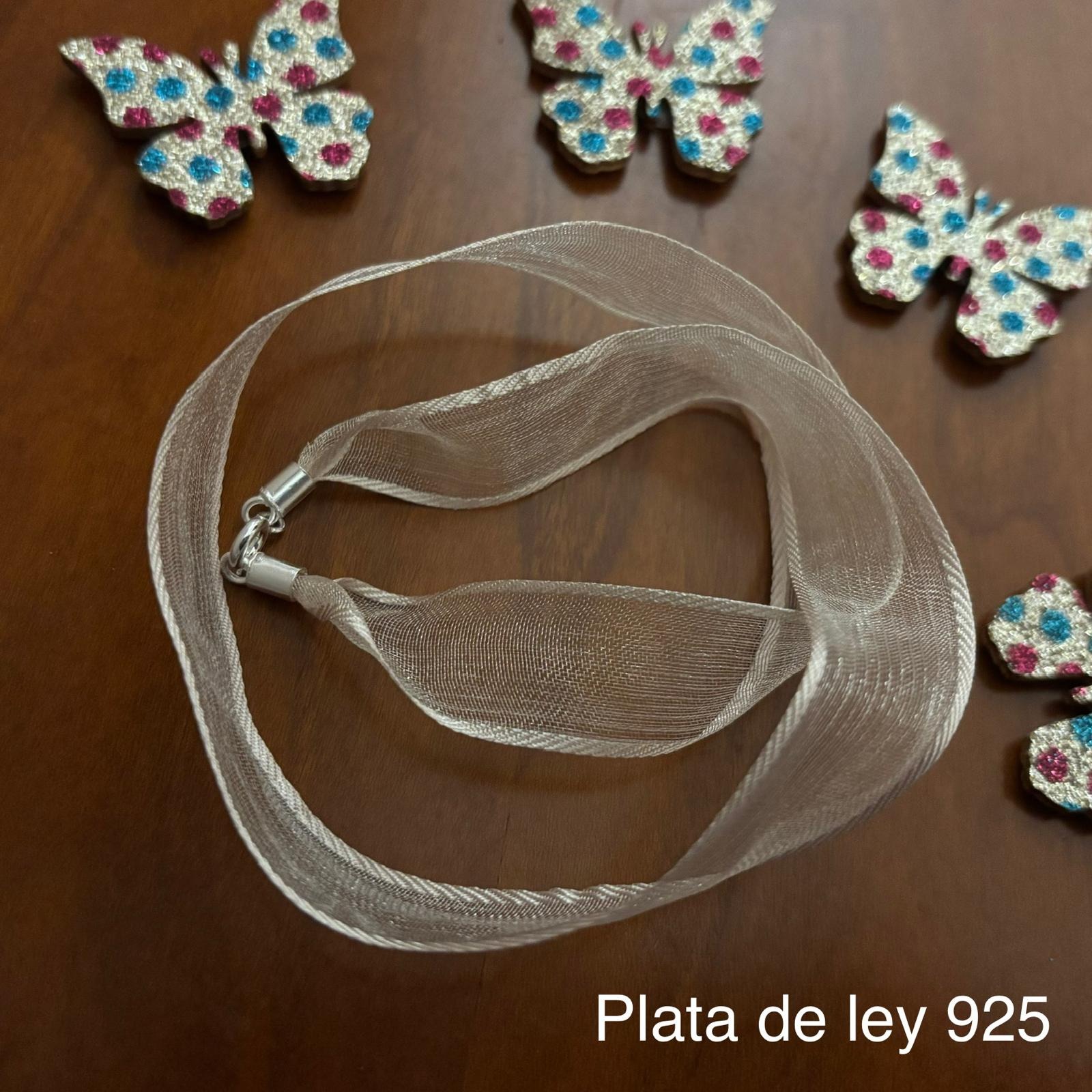 Cinta de Organdi beige con cierre de Plata de ley 1