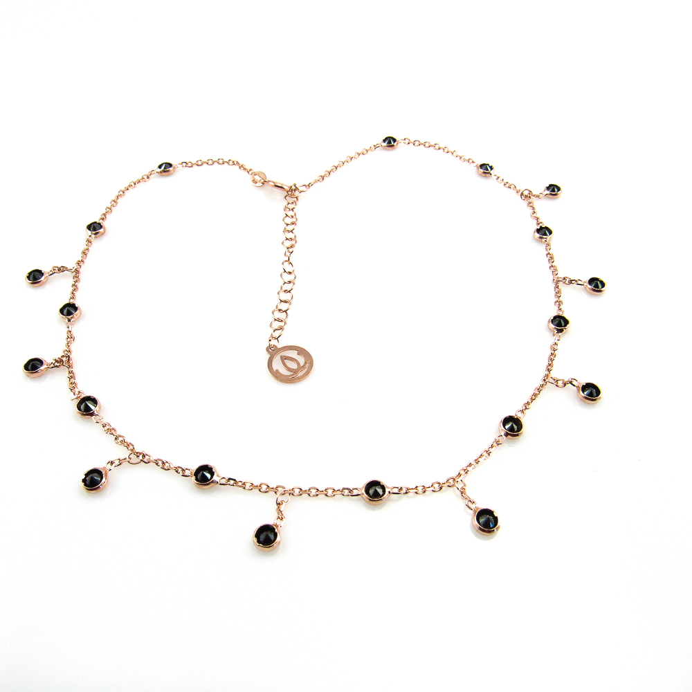 Gargantilla choker de Plata rosa con Circonitas negras