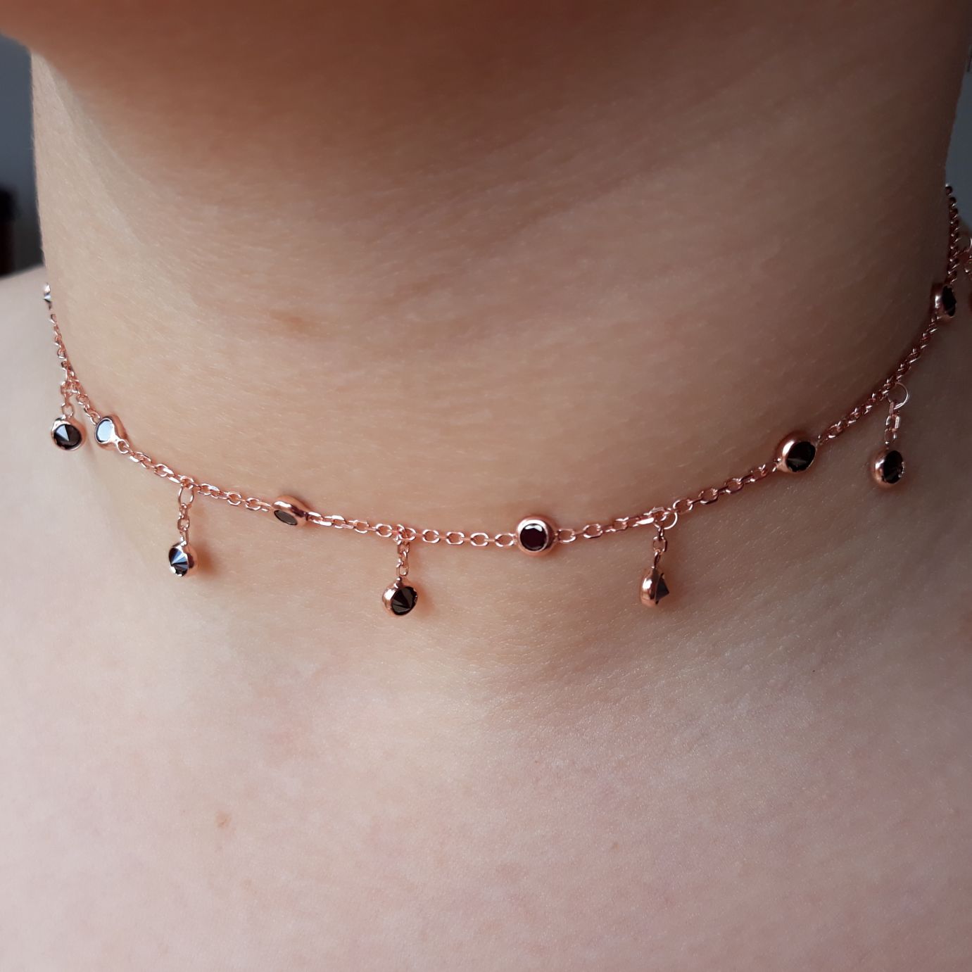 Gargantilla choker de Plata rosa con Circonitas negras 1