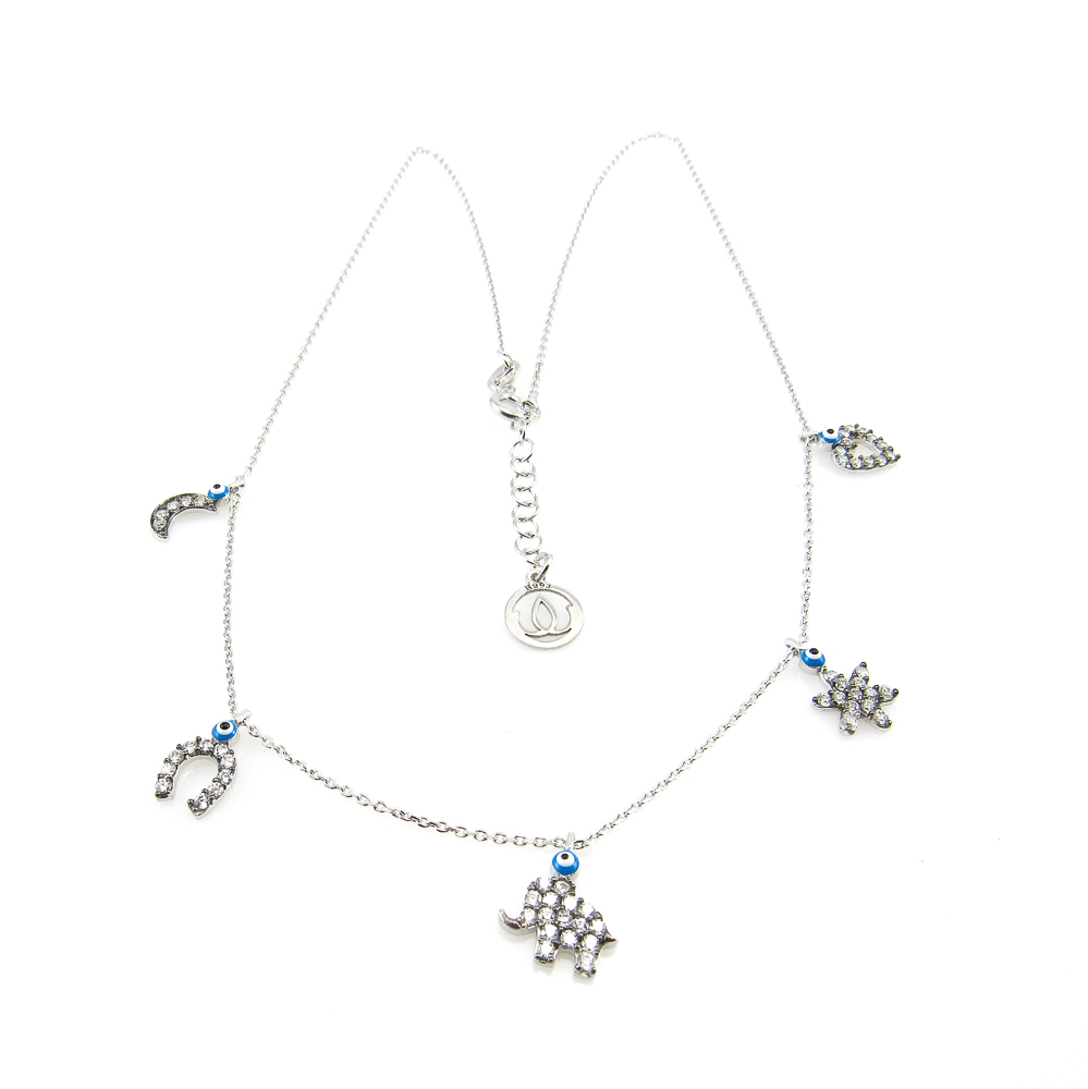 Gargantilla con amuletos de Plata rodiada, Circonitas y Esmalte