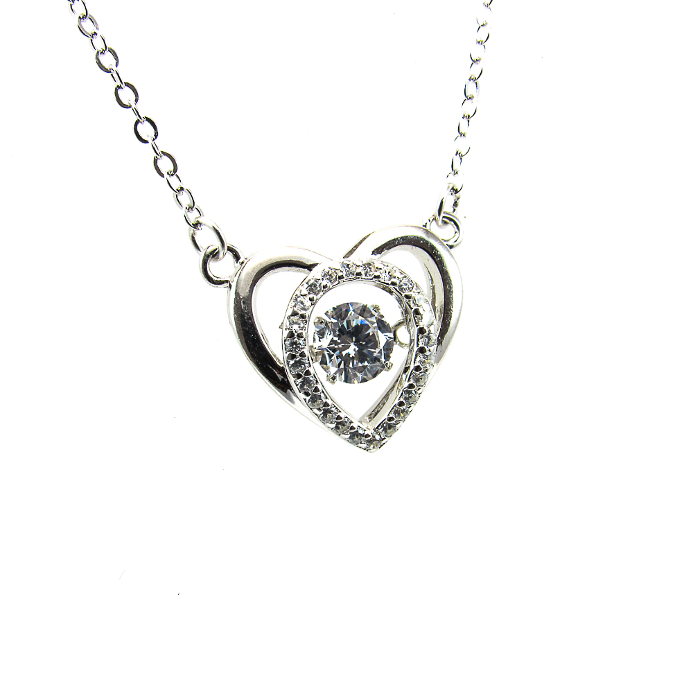 Gargantilla corazón de Plata rodiada y Circonitas dancing stone