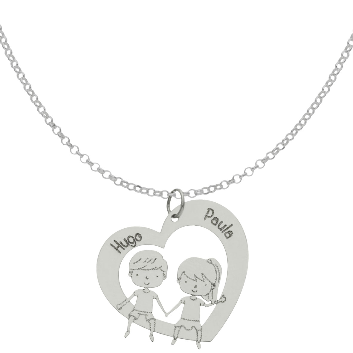 Gargantilla niño y niña corazón con nombres de Plata de ley