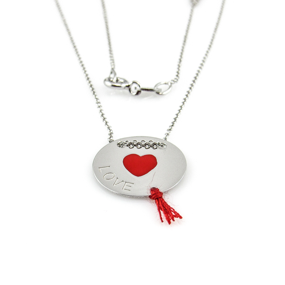 Gargantilla corazón de Plata con pompón rojo
