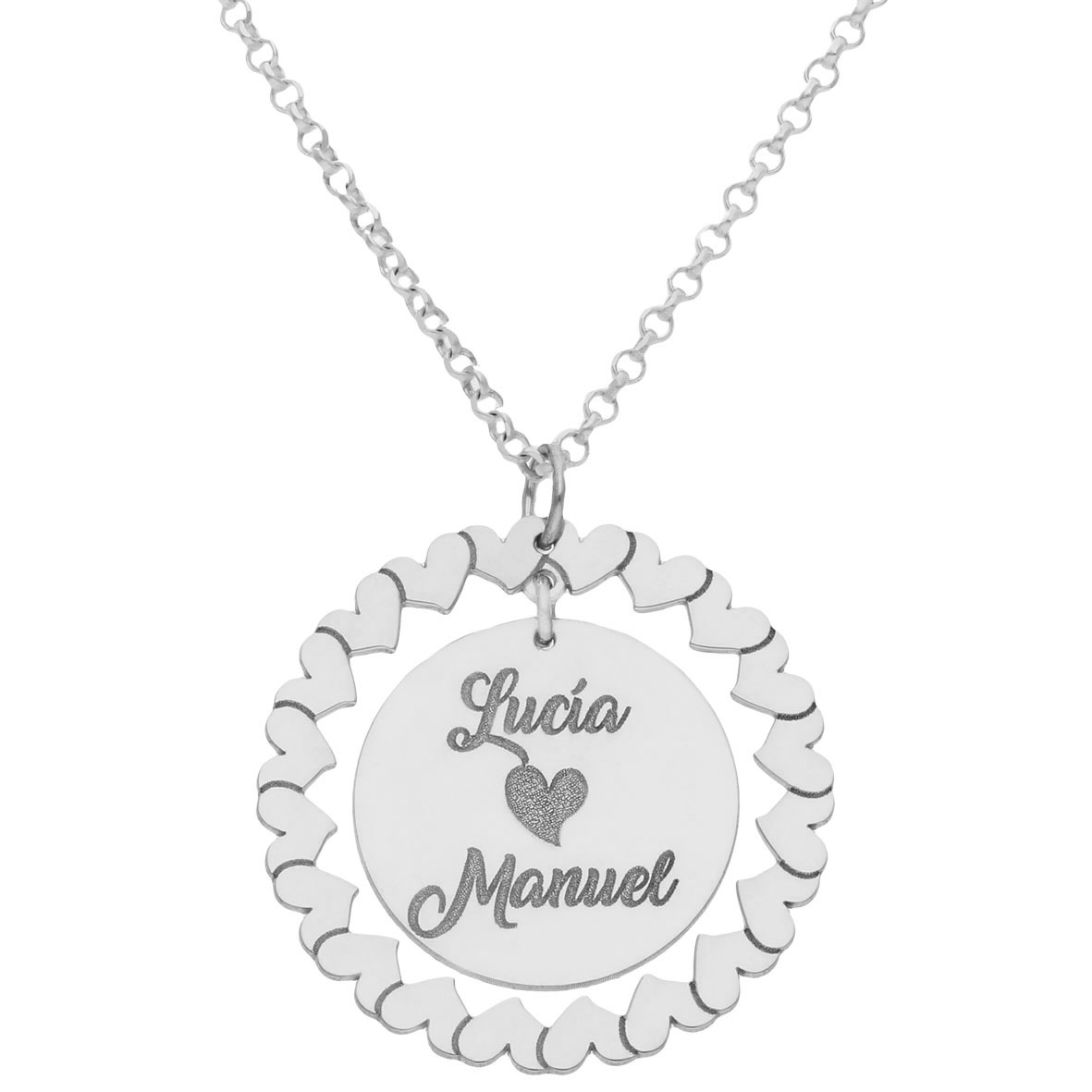 Gargantilla cerco de corazones personalizada nombres de Plata