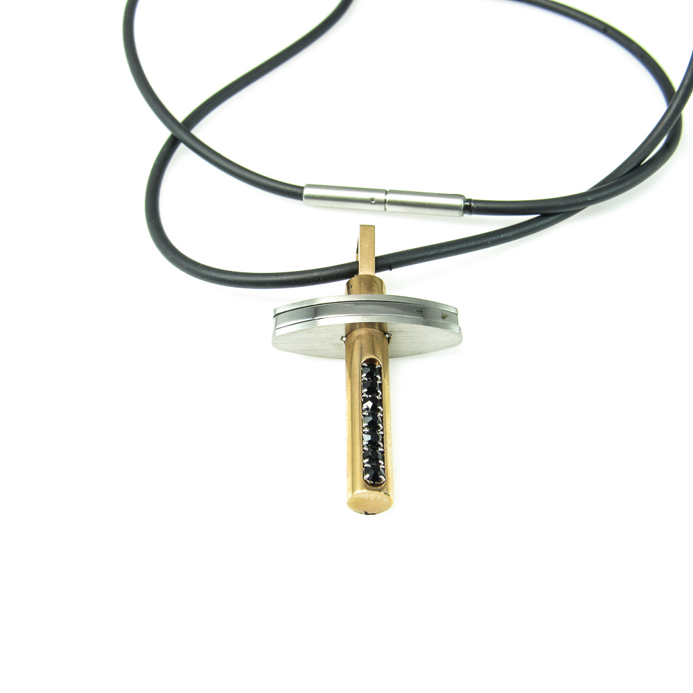 Colgante Acero Cruz Piedras combinada y Cordon de Caucho