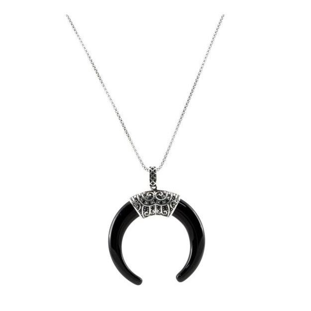 Gargantilla luna invertida Ónix negro y Plata de ley