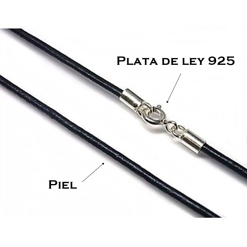 Cordon de Cuero azul oscuro y Plata de ley 40 Cm. 3