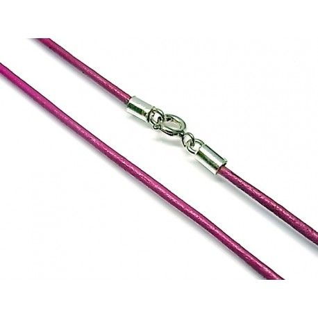 Cordon fucsia de Piel y Plata de ley 40 Cm.