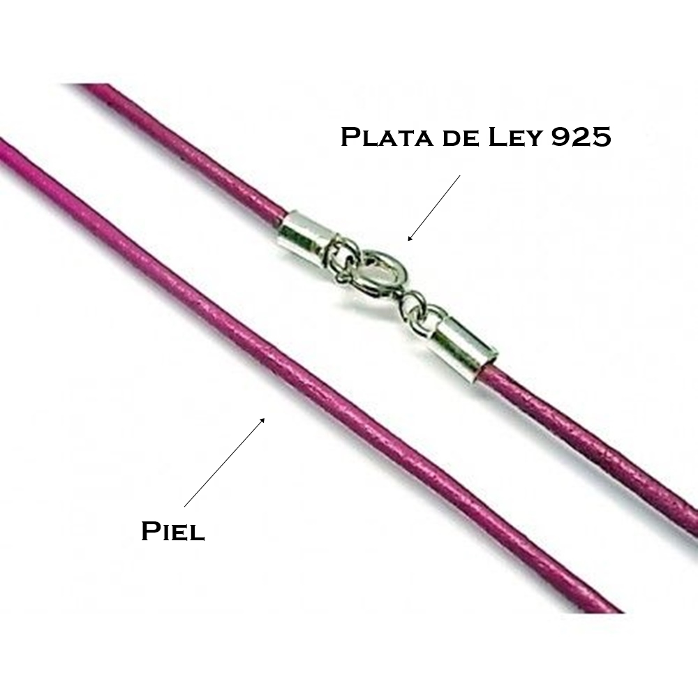 Cordon fucsia de Piel y Plata de ley 40 Cm. 3