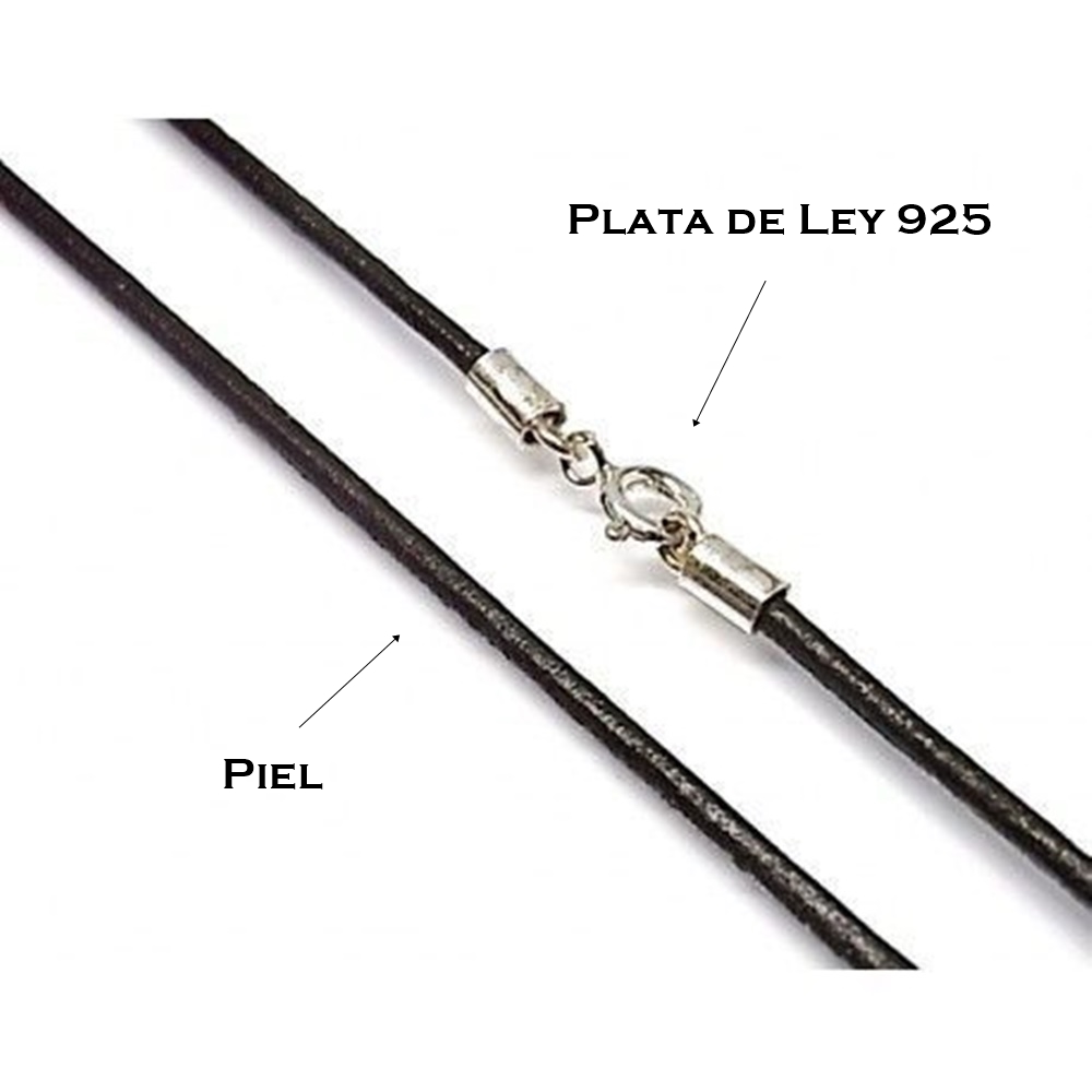 Cordon de Piel marron chocolate y Plata de ley 40 Cm. 3