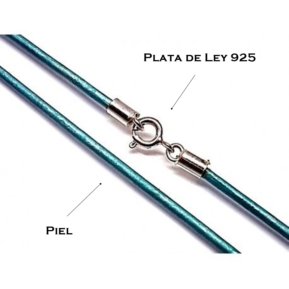 Cordon de piel turquesa y Plata de ley 40 Cm. 2