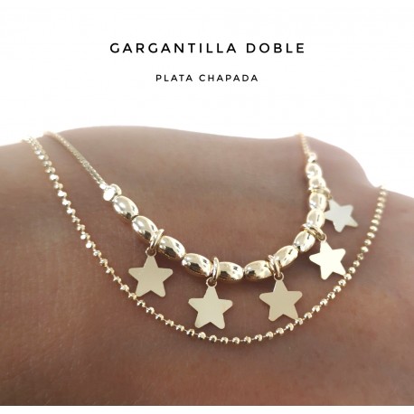 Gargantilla doble de Plata dorada con estrellas 1