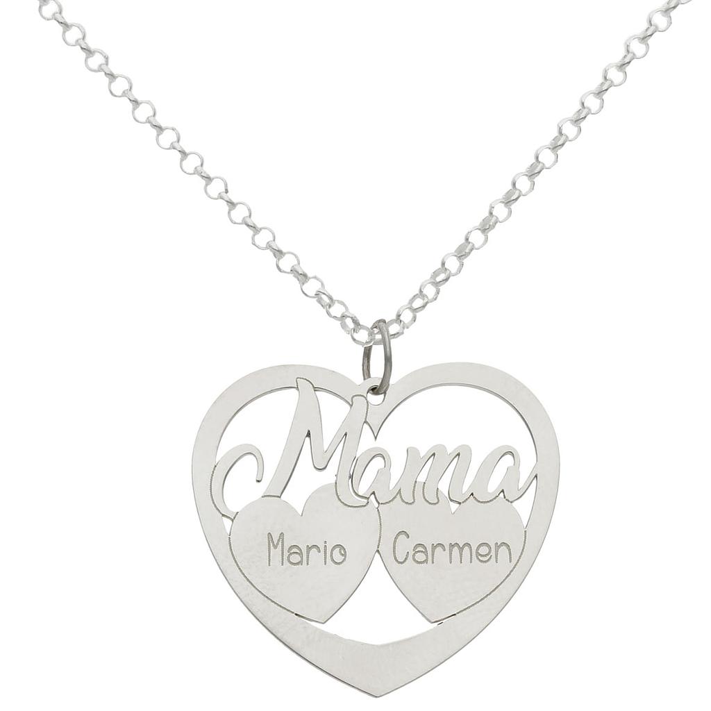 Gargantilla Mamá 2 Corazones personalizados nombre de Plata