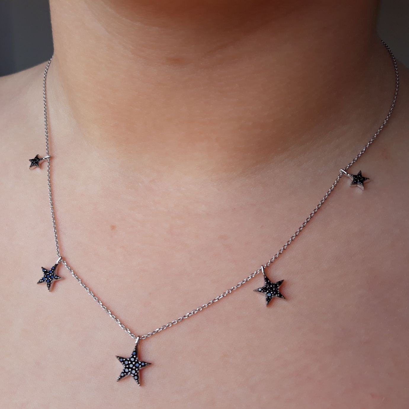 Gargantilla estrellas de Plata rodiada y Circonitas negras 1