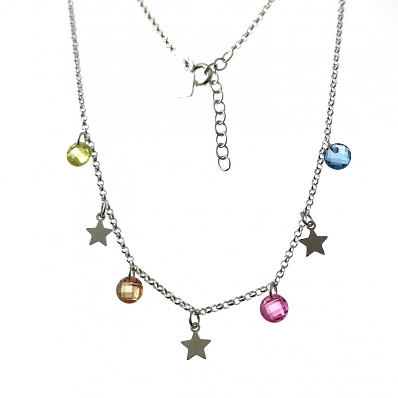 Gargantilla estrellas y Circonitas colores en Plata de ley