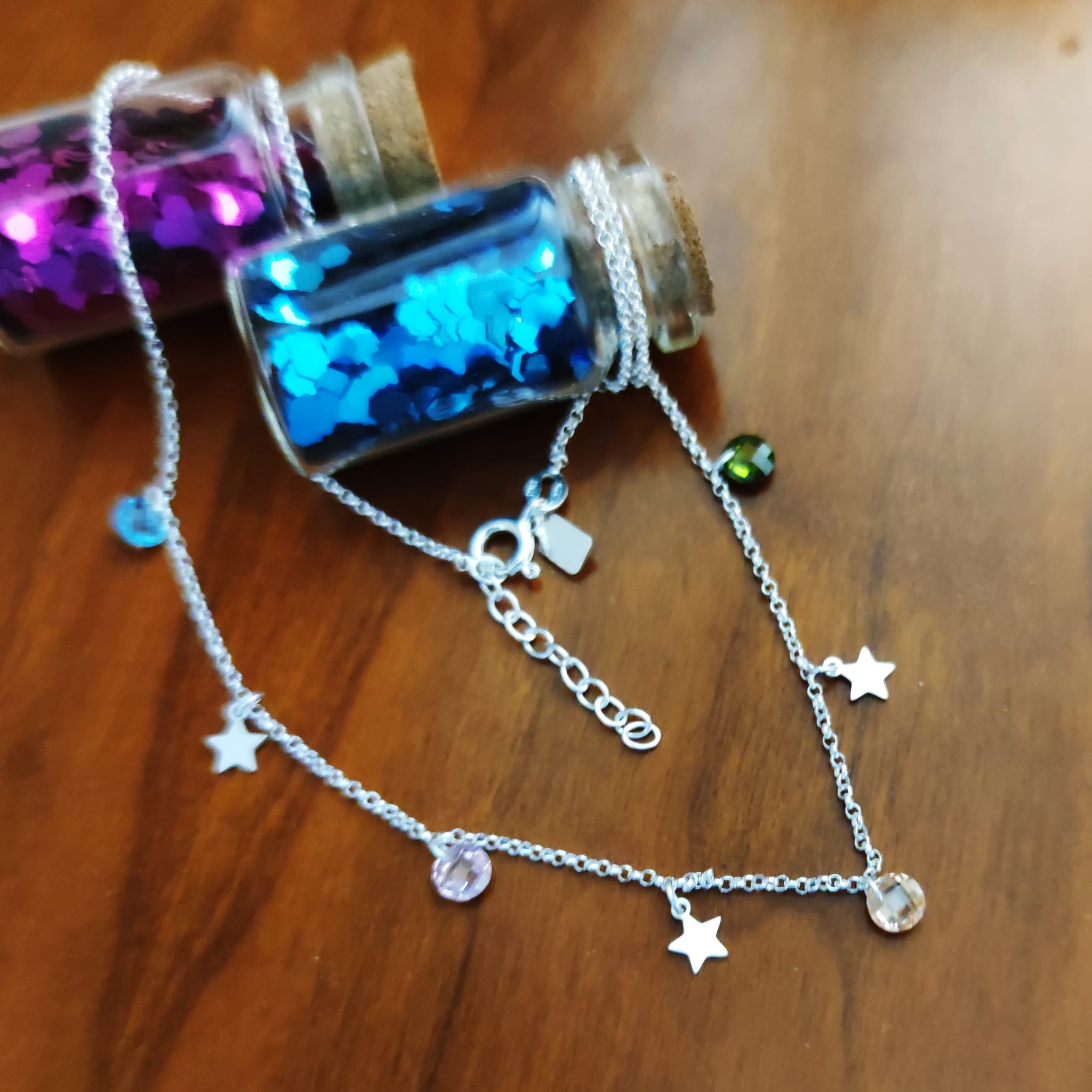 Gargantilla estrellas y Circonitas colores en Plata de ley 3