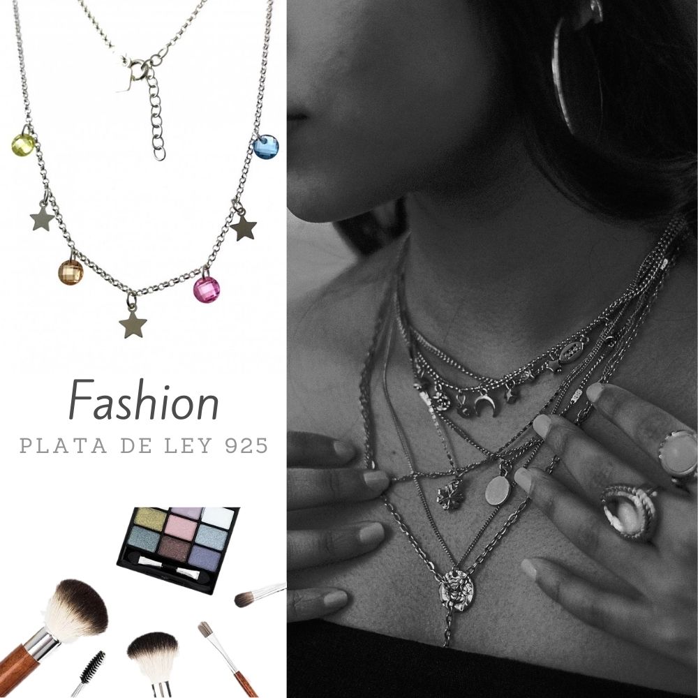 Gargantilla estrellas y Circonitas colores en Plata de ley 5