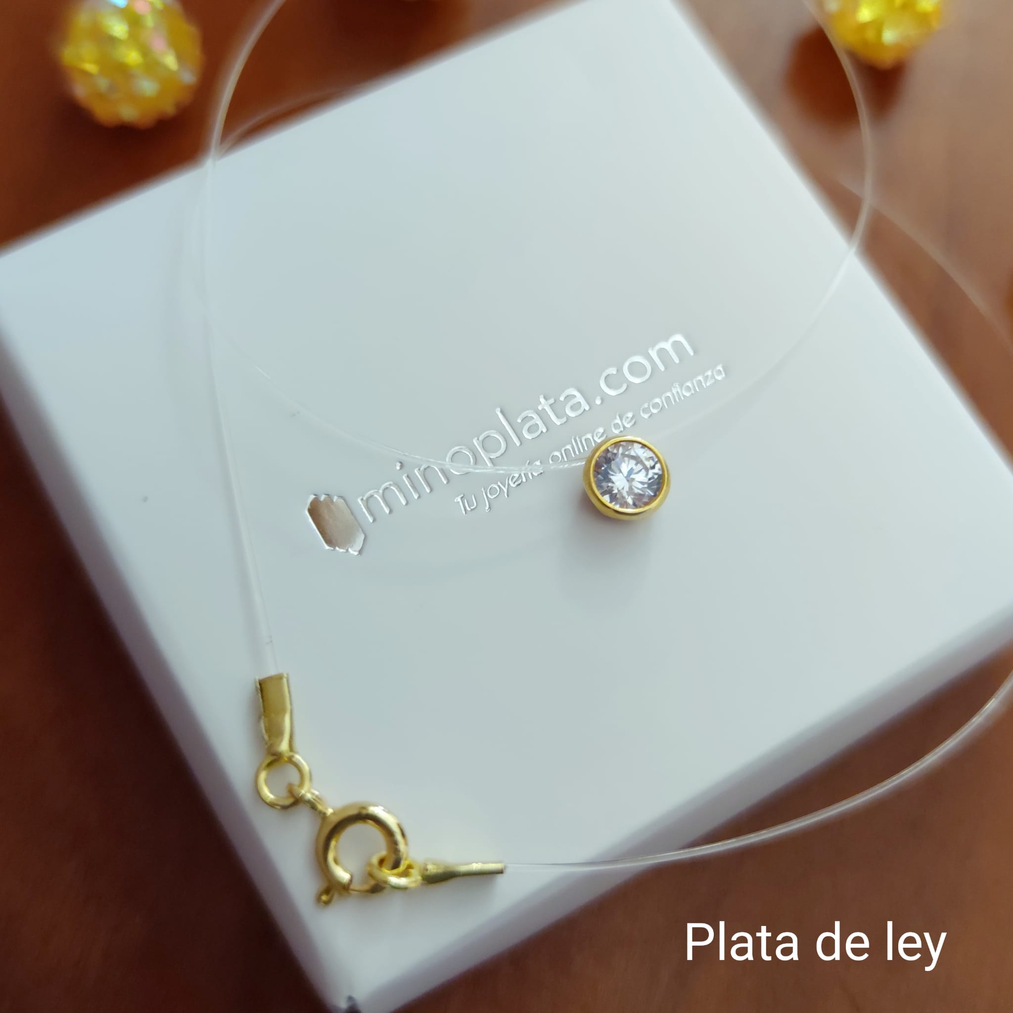 Gargantilla hilo sedal con punto de luz chaton 5 mm Plata dorada 1