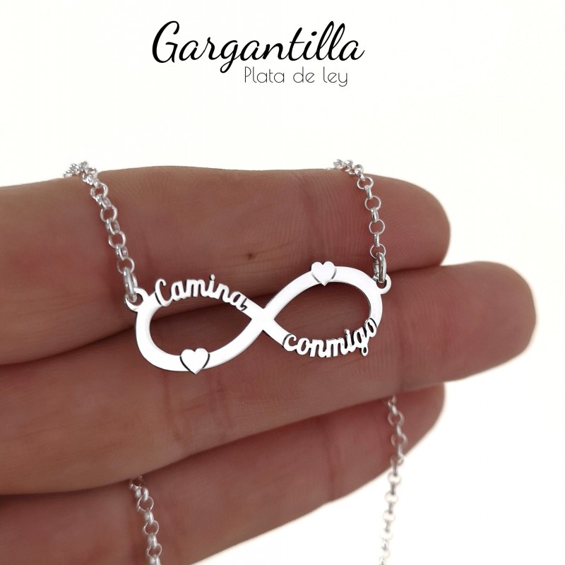 Gargantilla infinito de Plata de ley Camina conmigo corazones 1