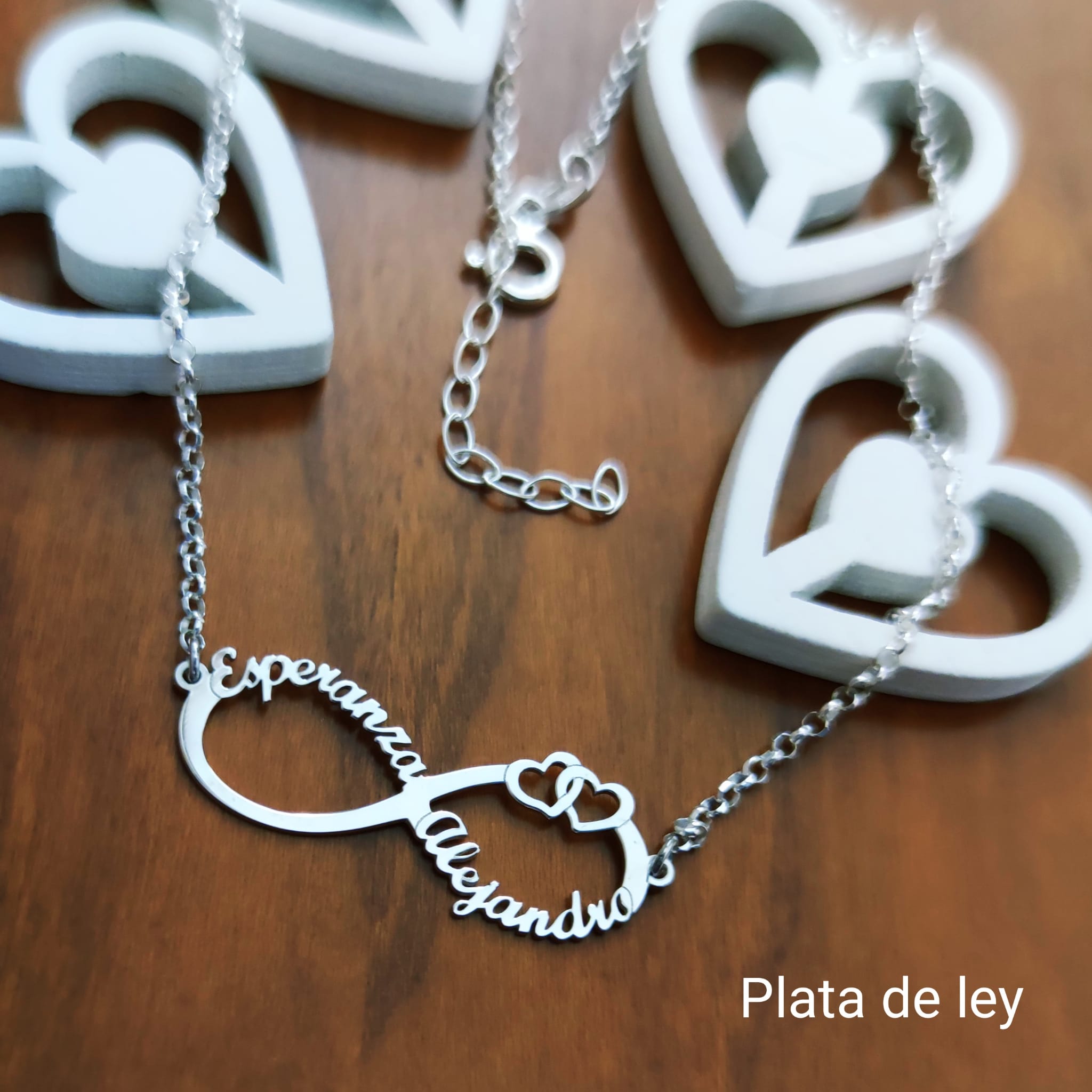 Gargantilla infinito corazones personalizada nombres de Plata 3
